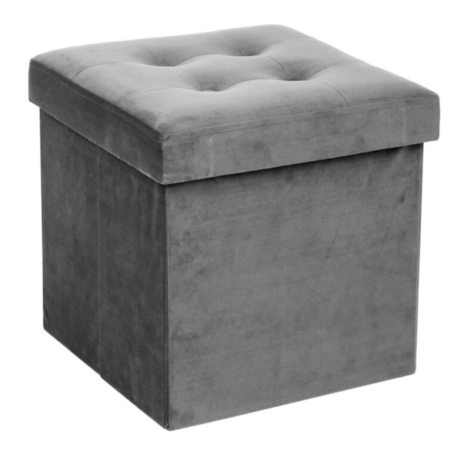 Cutie pliabila pentru depozitare tip taburet GRI 38x35x30 cm PATRATA CATIFEA